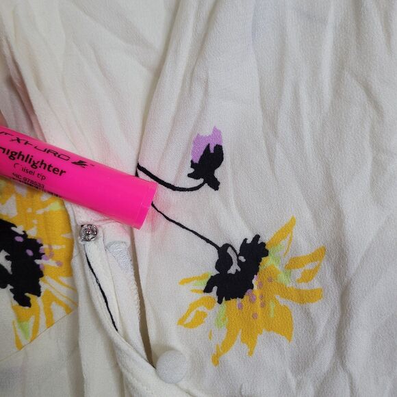 Free People Medium dress deep v-neck wrap button ruffle flutter sleeve sheer - Picture 3 of 8